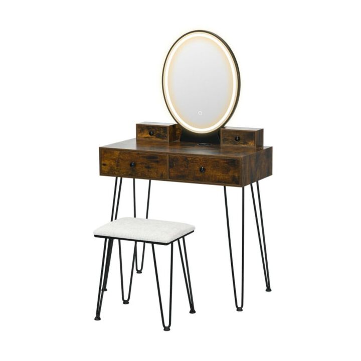 Hivvago Vanity Table Set with 3-Color Lighted Dimmable Mirror
