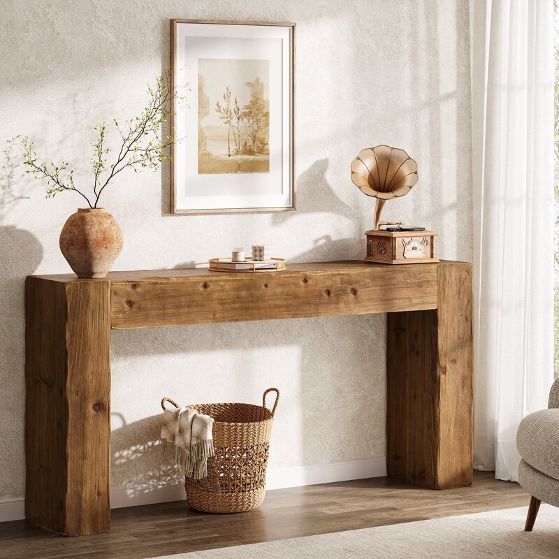 63 Inch Farmhouse Wood Sofa Console Table for Entryway image number 4