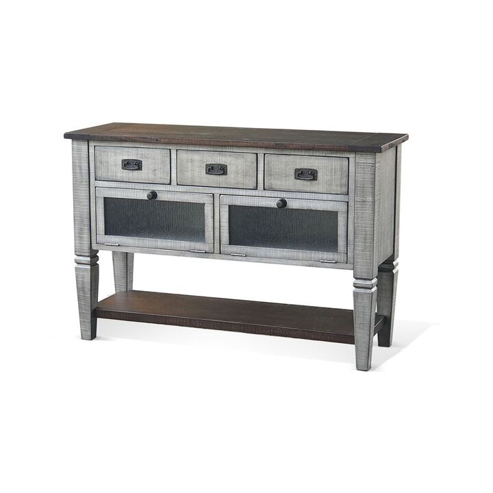 Camie Sideboard Server, Drop Down Drawers, Waterfall Brown Gray Mahogany