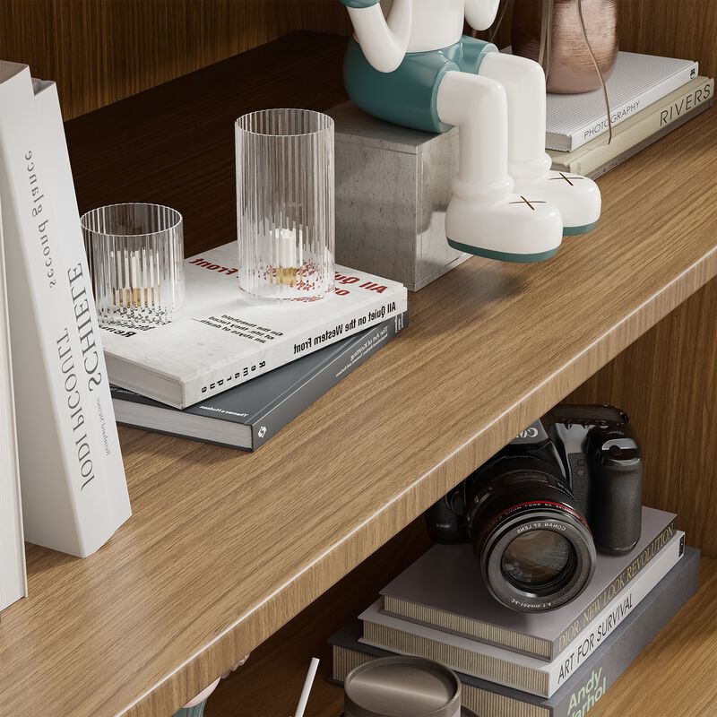 82" Wood Grain Doorless Decorative Storage Cabinet Bookcase