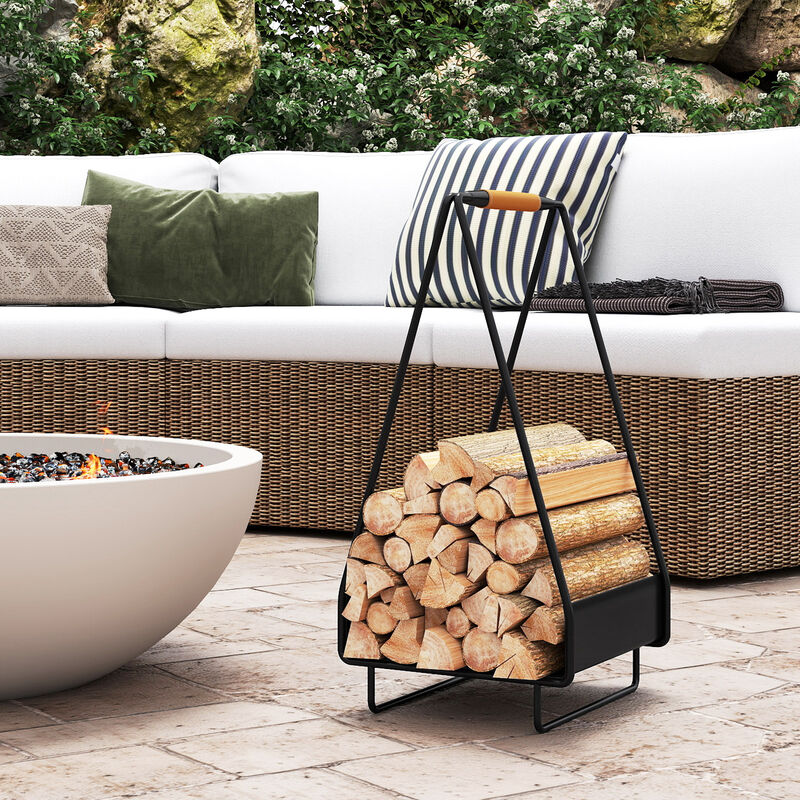 Heavy-Duty Firewood Storage Rack with Square Metal Frame and Handle image number 4