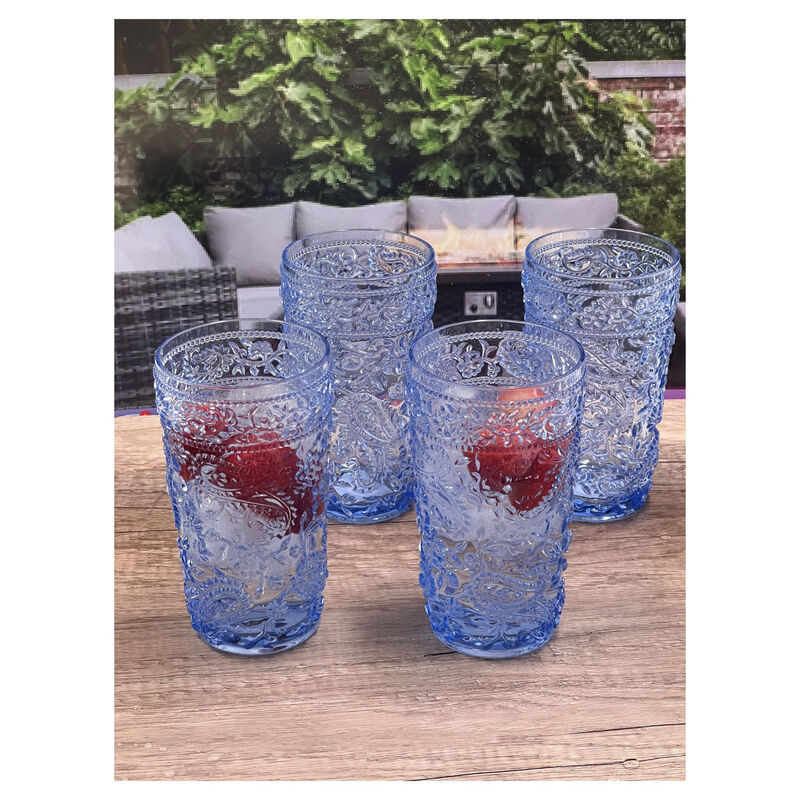 Set of 4 Paisley Pattern Acrylic Stemless Highball Glasses – Elegant and Durable Drinkware for Any Occasion