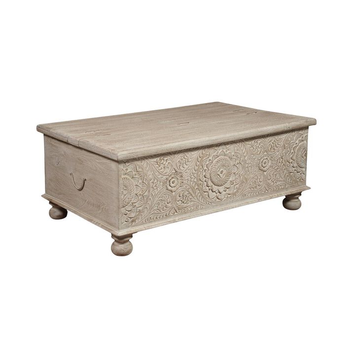 Taran Designs Elowen Floral Carved Solid Wood Coffee Table with Storage