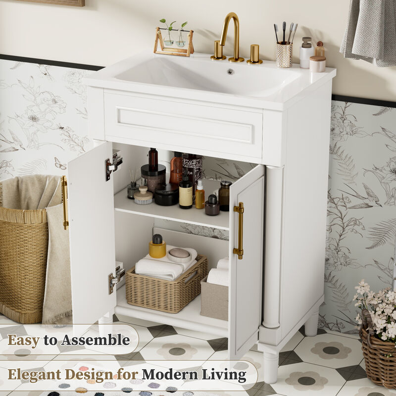 Merax Compact Bathroom Cabinet with Integrated Sink, Spacious Storage, Adjustable Shelf image number 4