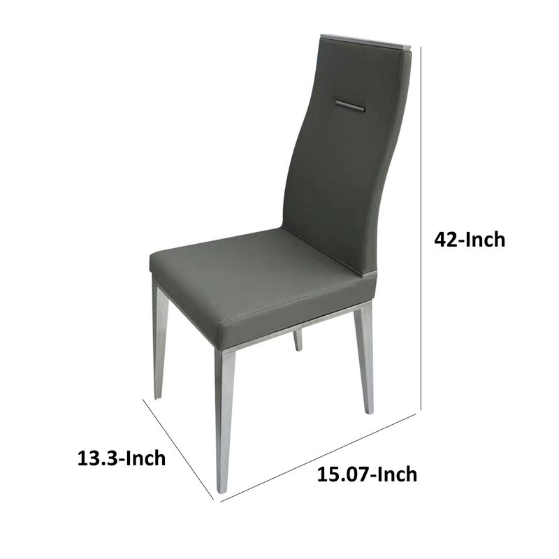 Bea 20 Inch Dining Chair, Set of 4, Steel Base, Faux Leather, Dark Gray - Benzara