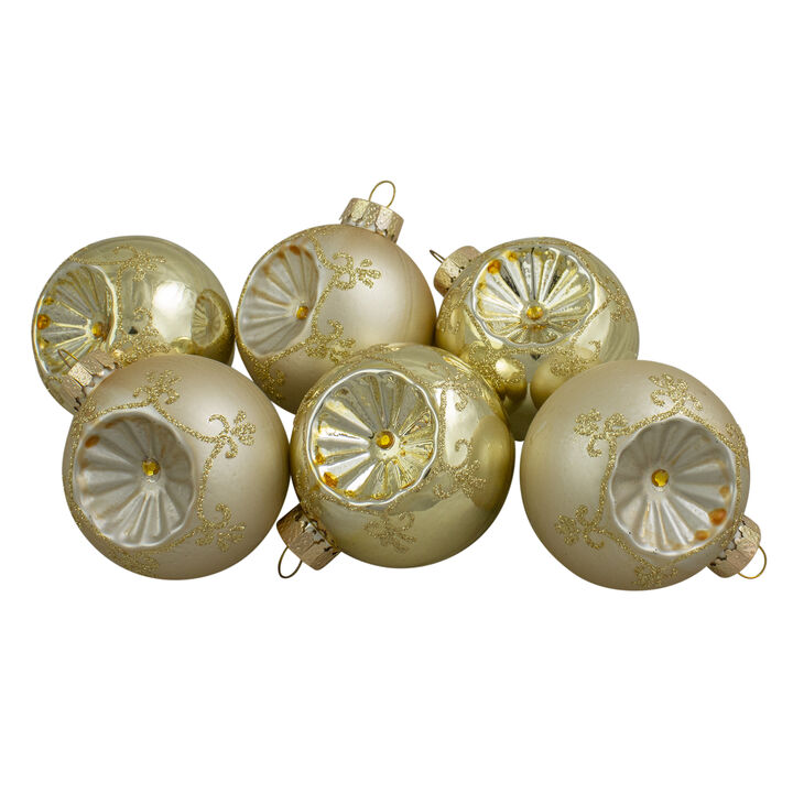 6ct Gold 2-Finish Retro Reflector Glass Christmas Ball Ornaments 2.75" (70mm)