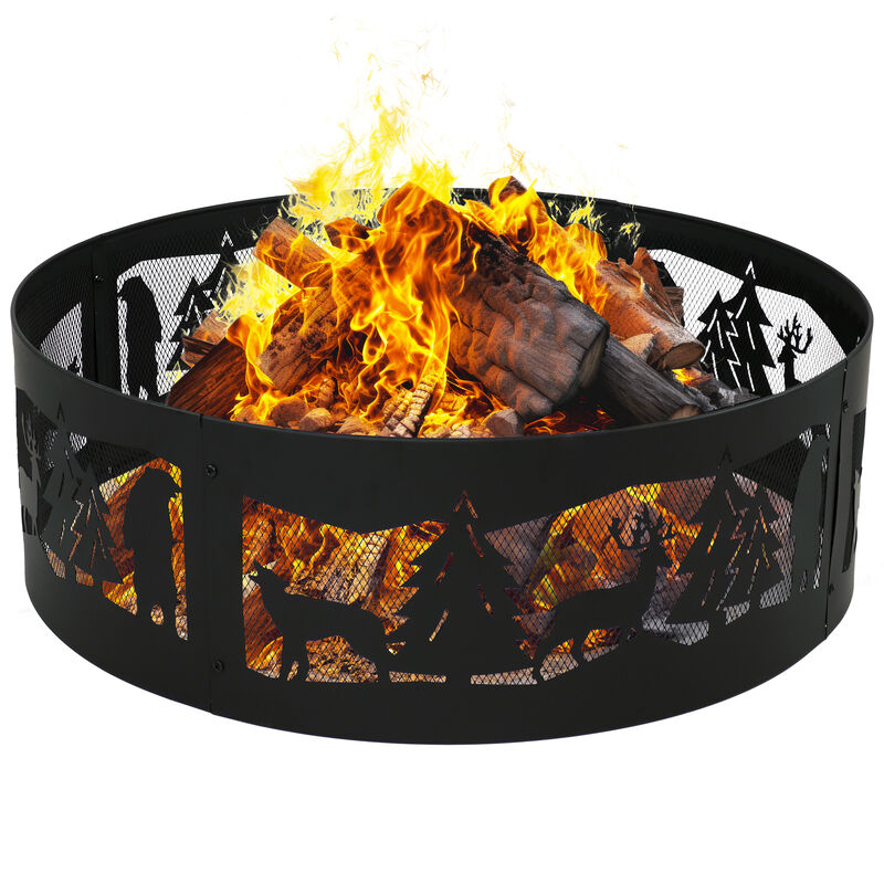 Sunnydaze 36 in Forest Wilderness Steel Fire Pit Ring - Black