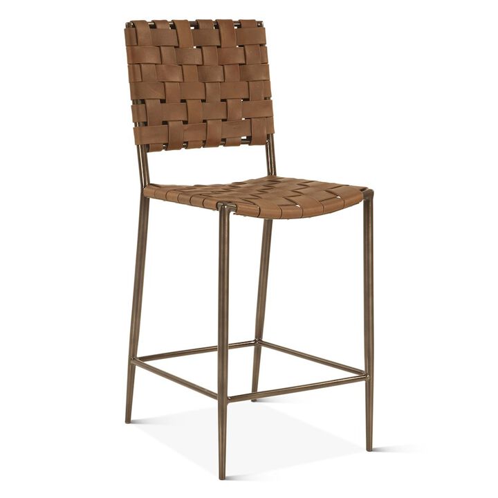 World Interiors Lund 17" Counter Chair in Tobacco Buffalo Leather with Iron