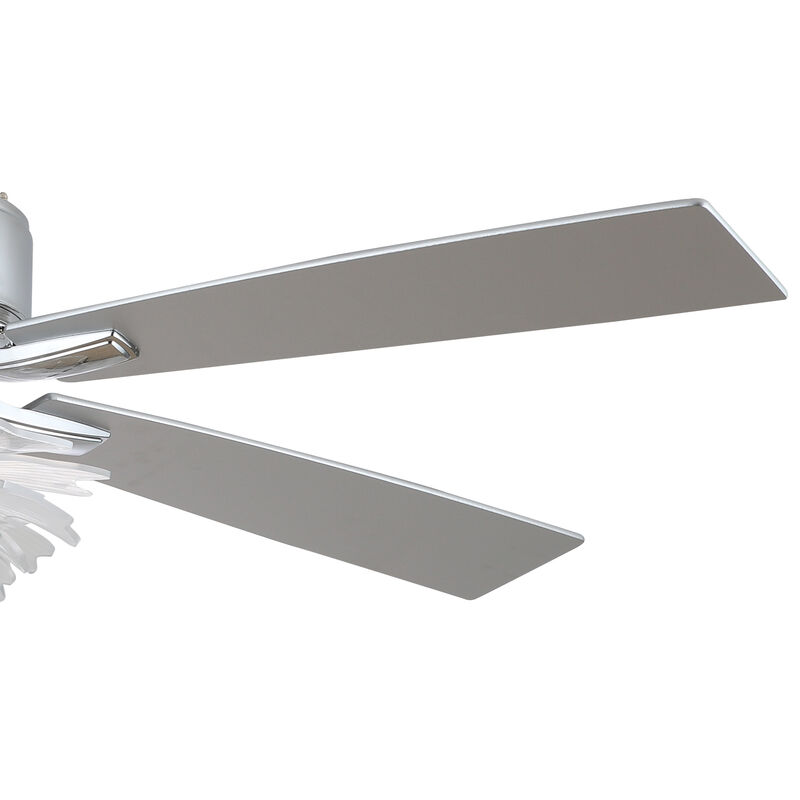 52" Modern Chrome Dimmable Reversible Ceiling Fan with Lotus-shaped Light Guide Plate and Remote