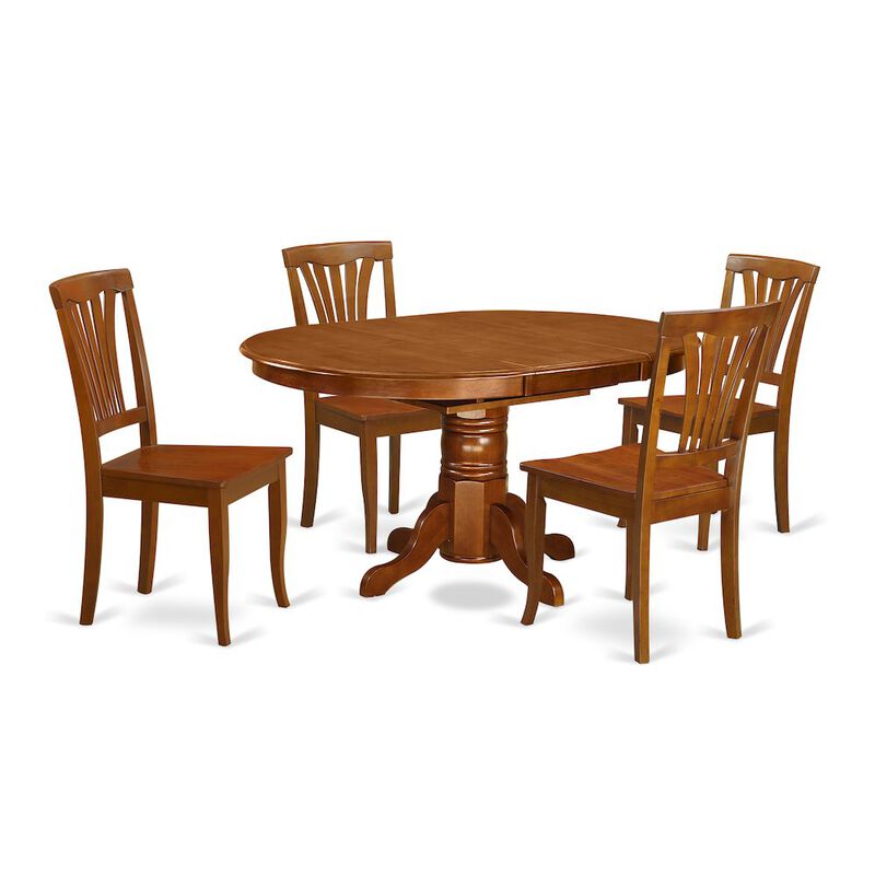 East West Furniture 5  Pc  set  Avon  Kitchen  Table  offering  Leaf  and  4  Upholstered  Seat  Chairs  in  Saddle  Brown  in  Saddle  Brown