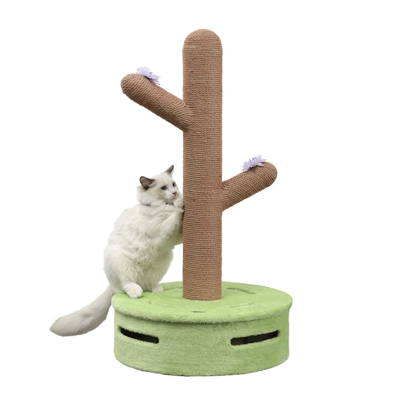 Rosa Modern Jute Cactus Cat Scratching Post with Flower Toys and Built-In Bell Toys