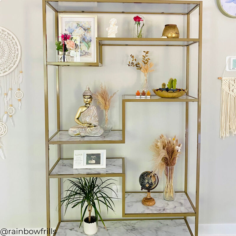 Marmo Modern Marble-Look 5-Tier Display Shelf, Marble/Brass image number 4