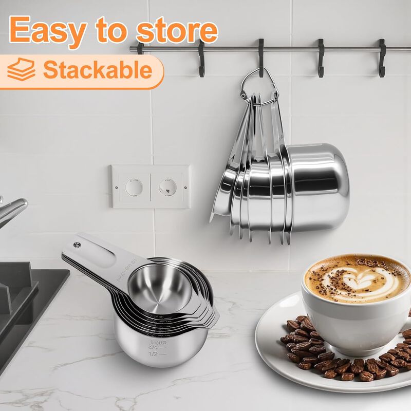 Stainless Steel Kitchen Food & Coffee Measuring Cups And Spoons, Set of 13 image number 5