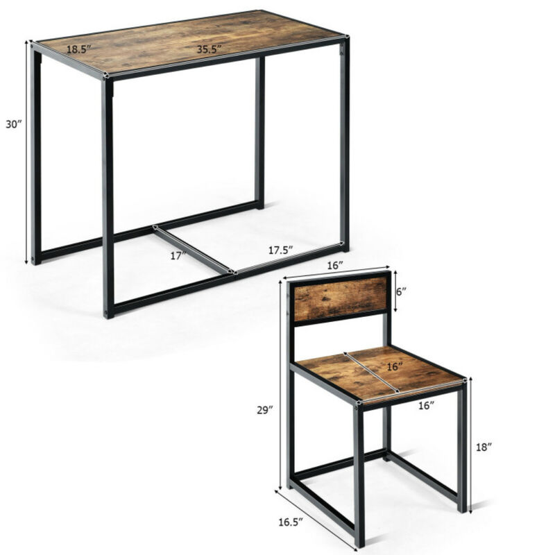 3 Pcs Dining Set Compact Table and 2 Chair with Metal Frame for for Small Space image number 4
