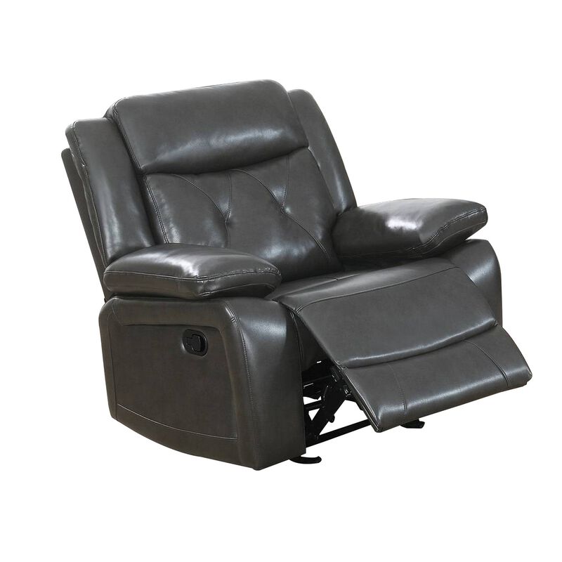 Nuna 40 Inch Power Recliner Chair with Manual Pull Tab, Brown Faux Leather-Benzara image number 1