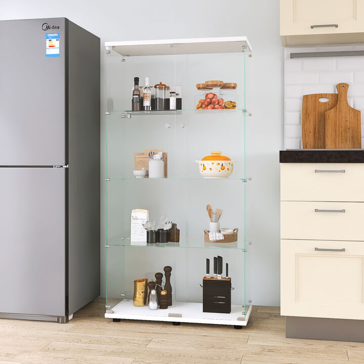 GOODSILO Modern Glass Display Curio Cabinet with Four Shelves and Two Doors for Elegant Home D&eacute;cor