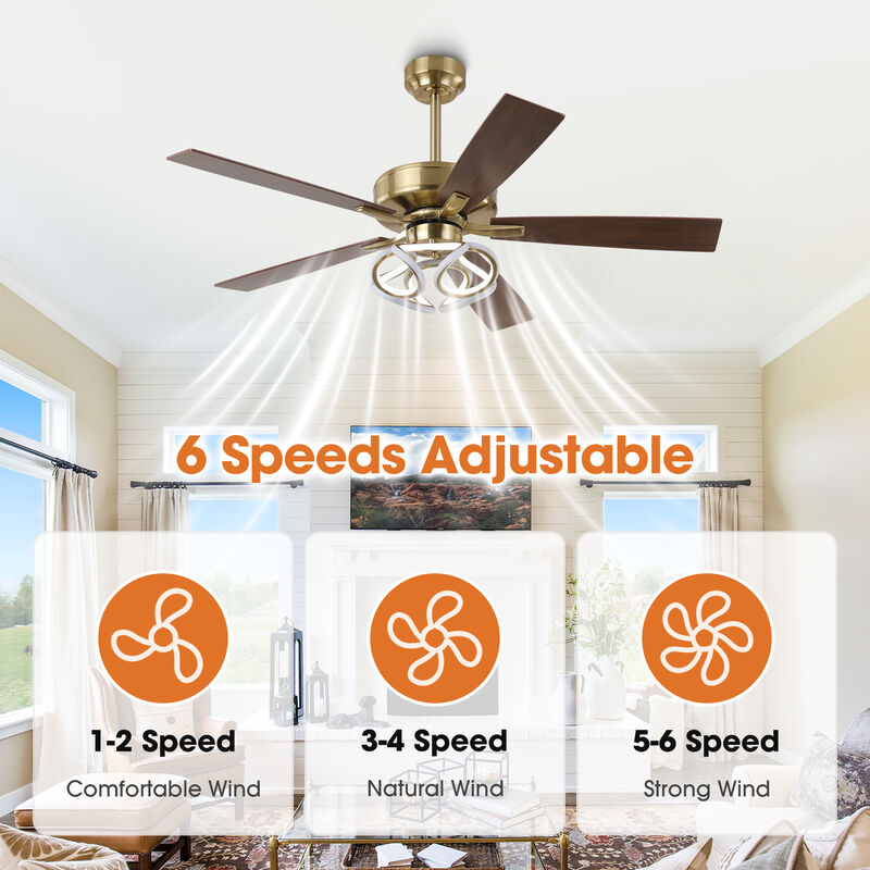 52 in. Modern Gold Dimmable Smart Ceiling Fan with RGB LED and APP Control, Remote