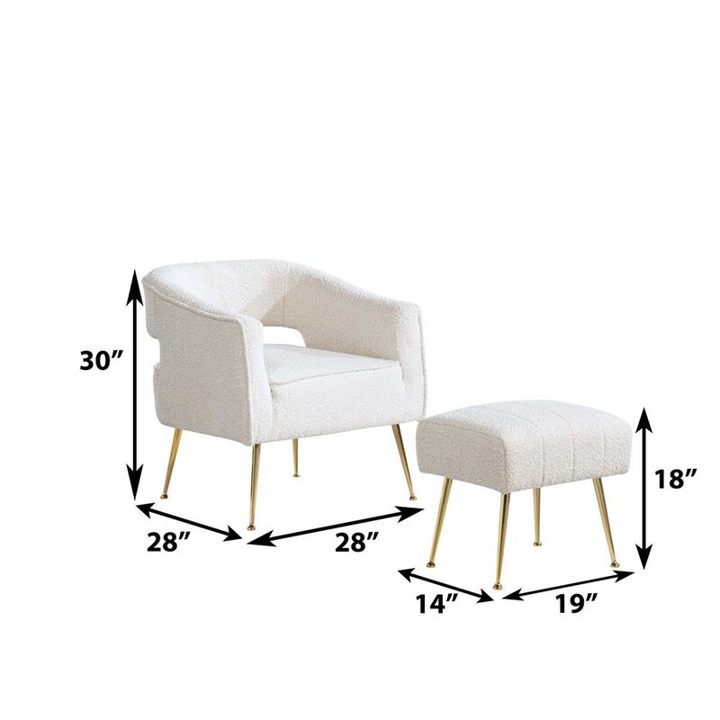 Best Quality Furniture 2 Pc Cream Accent Chair And Ottoman With Gold Legs