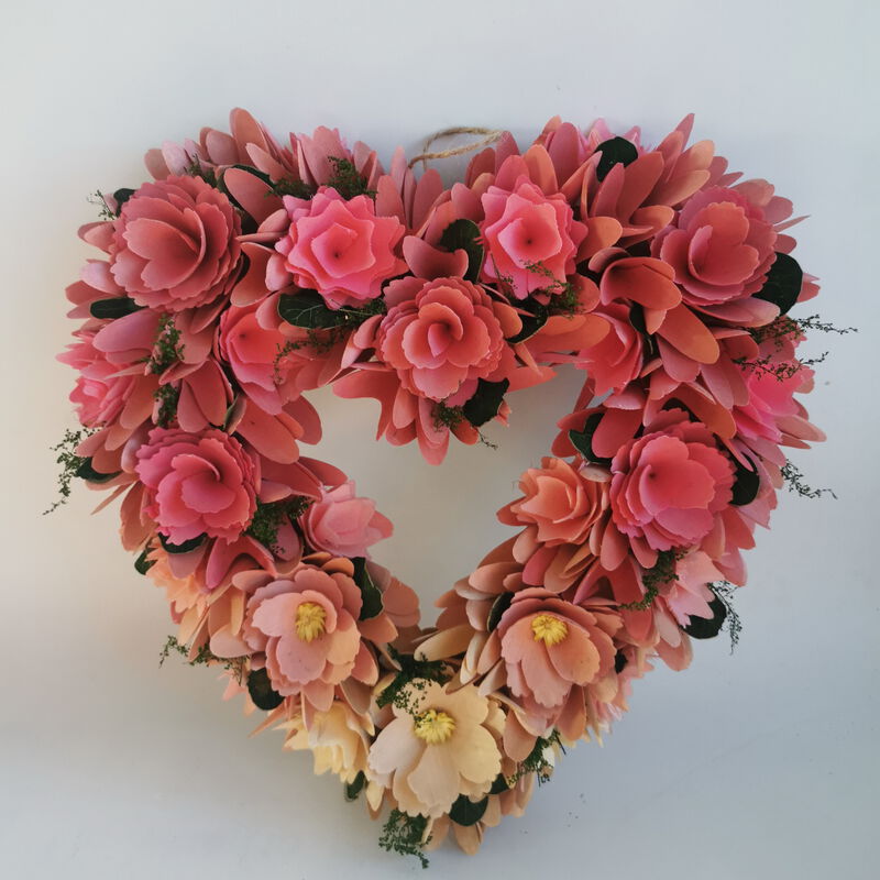 Mixed Floral Artificial Valentine's Day Heart Wreath - 15" - Pink and Yellow image number 5
