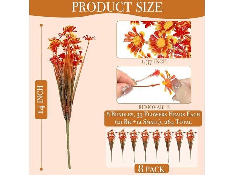 8 Bundle Orange Artificial Greenery Plants UV Resistant Outdoor Garden Porch image number 2