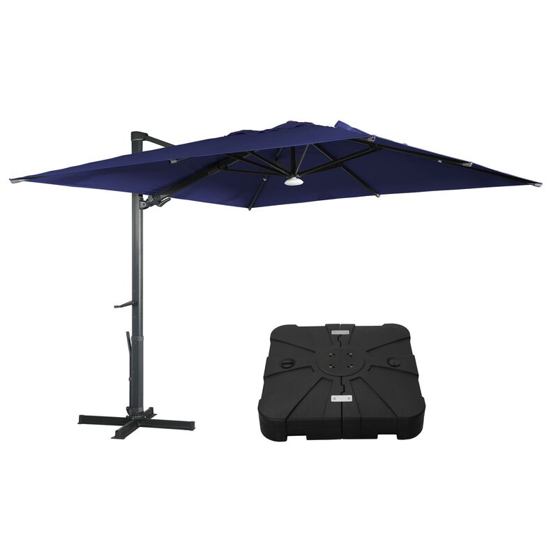 MONDAWE 10 ft. Square Outdoor Cantilever Umbrella Aluminum Frame Tilting Parasol with Detachable Bluetooth LED Light Panel and Weighted Based