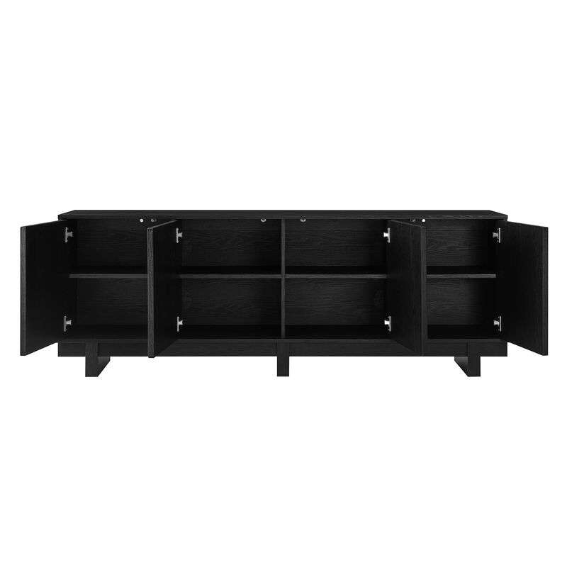 Modway Knox 71 Inch Mid-Century Modern Retro TV Stand in Black - Low Profile Entertainment Media Console Cabinet with Circular Motif for TVs up to 75 Inches image number 8