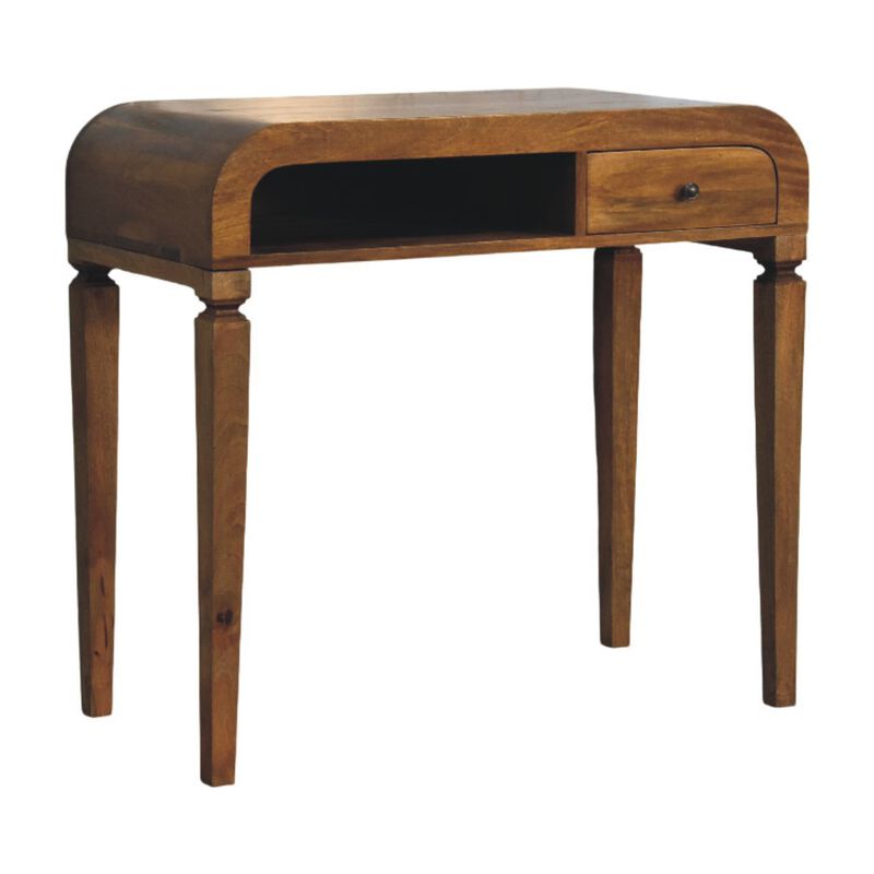 Artisan Furniture Solid Wood Curved Open Shelf Writing Desk , Brown image number 2