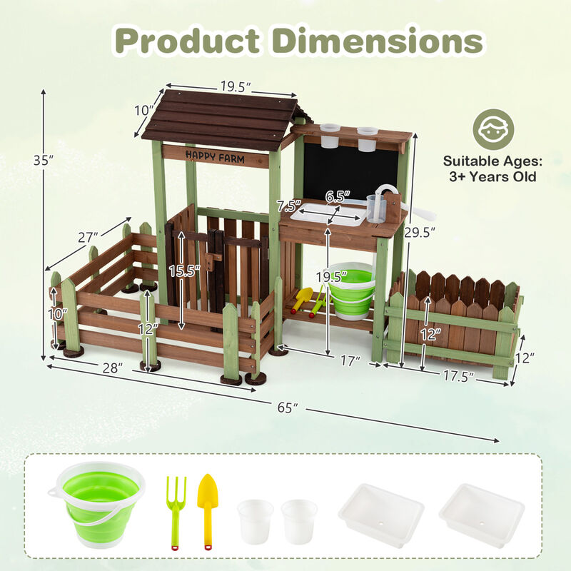 Kids Wooden Farm Playset with Planter Box and Water Faucet image number 2