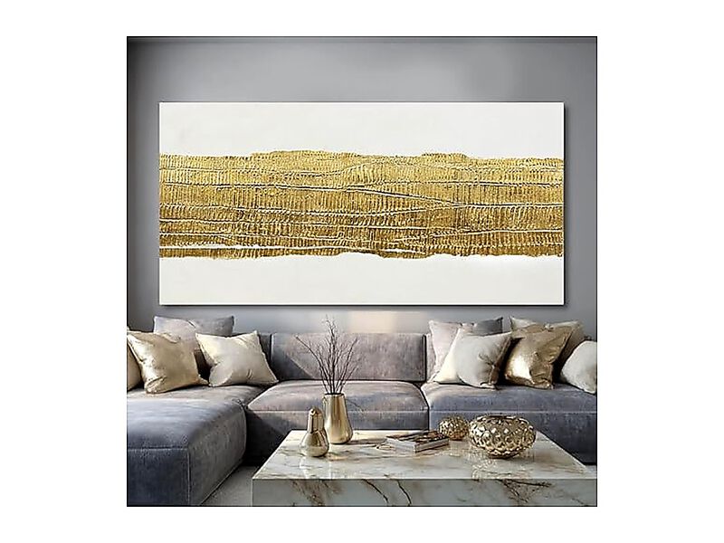 Abstract Wall Simple Canvas Art Gold Decor 29 X 58 Inch Large Living Room Office image number 1
