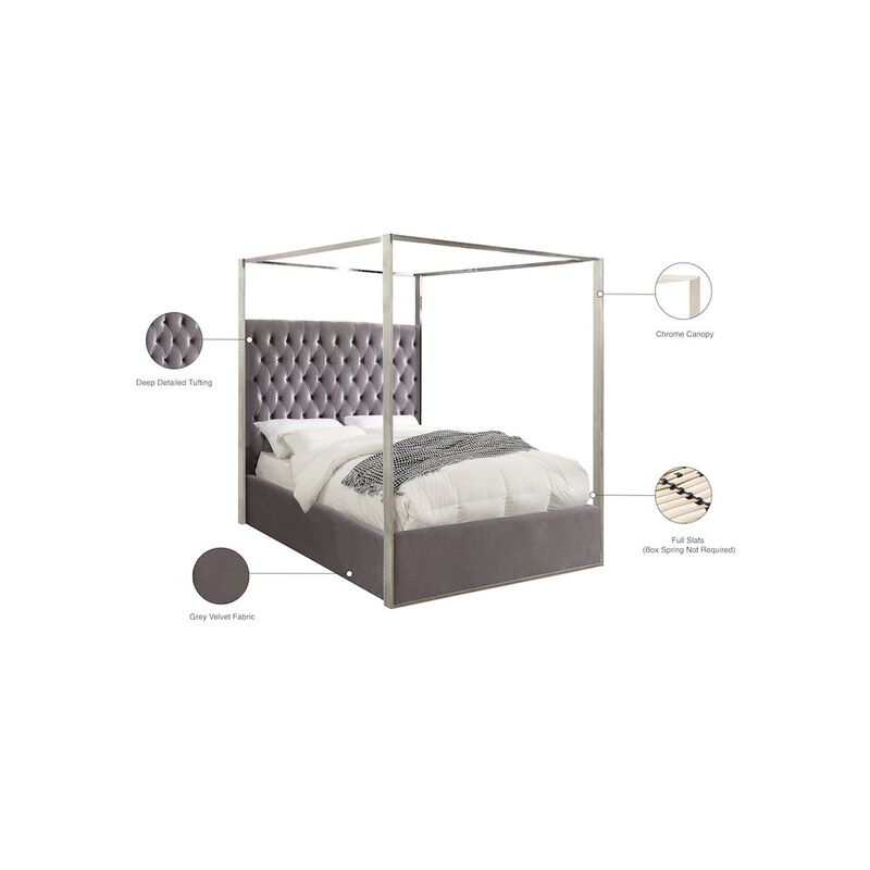 Meridian Furniture Porter Grey Velvet Queen Bed