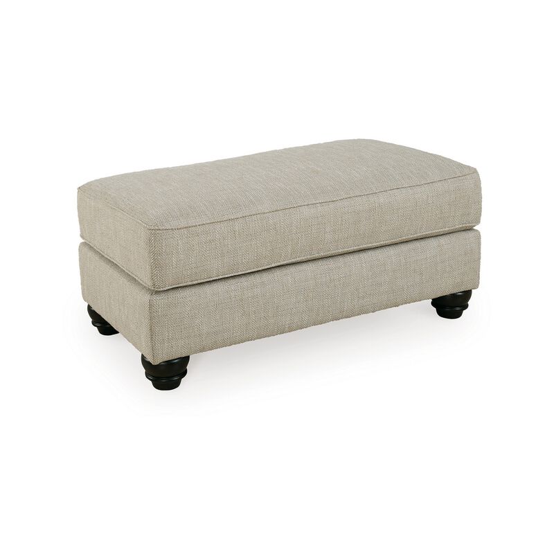 Asen 44 Inch Ottoman with Plush Cushion in Beige Polyester Upholstery - Benzara