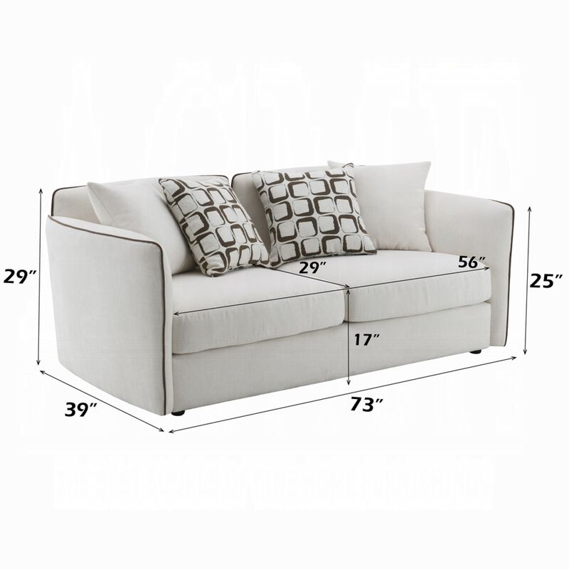 Yoda Loveseat with 4 Pillows, Foam Beige Chenille, Brown Trim, 73 Inch image number 5
