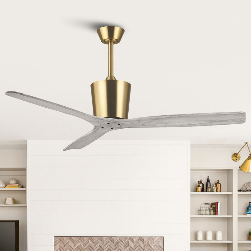 54 in. Gold Solid Wood Blades Downrod Mount Ceiling Fan with Remote without Light