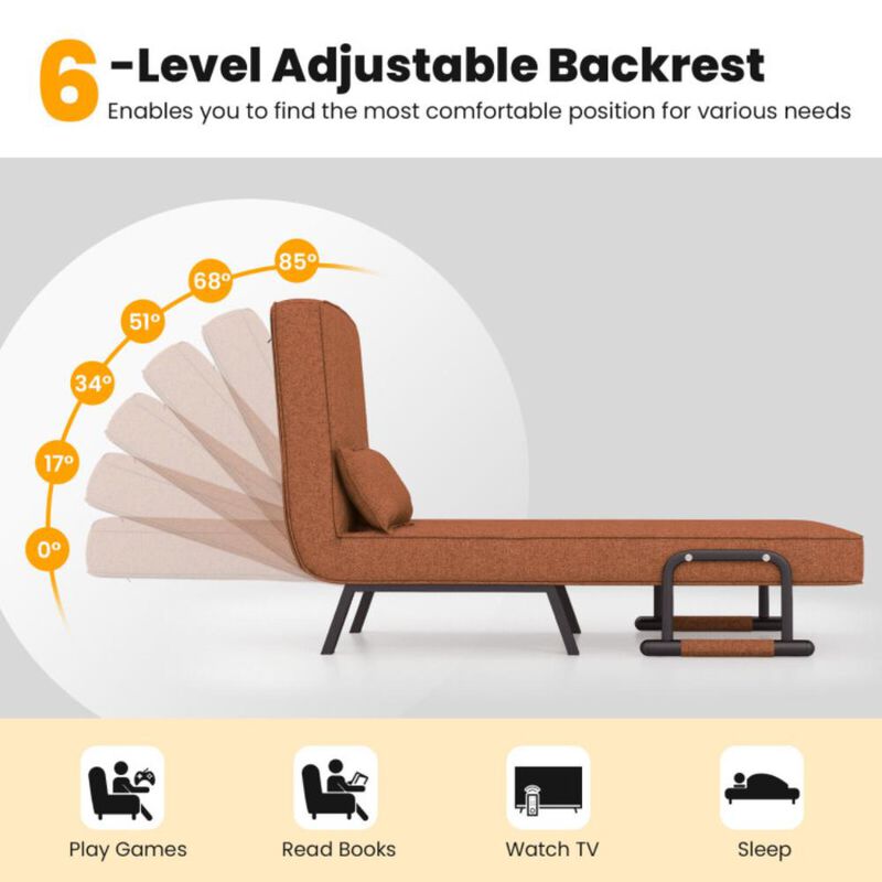 Hivvago Folding 6 Position Convertible Sleeper Bed Armchair Lounge Couch with Pillow