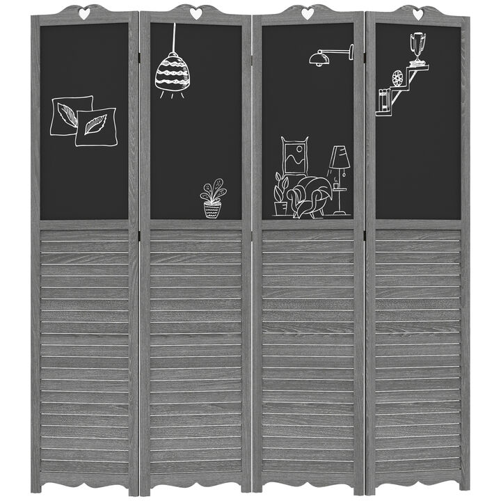 4-Panel Folding Room Partition Divider Wall, Privacy Screen w/ Blackboard, Gray
