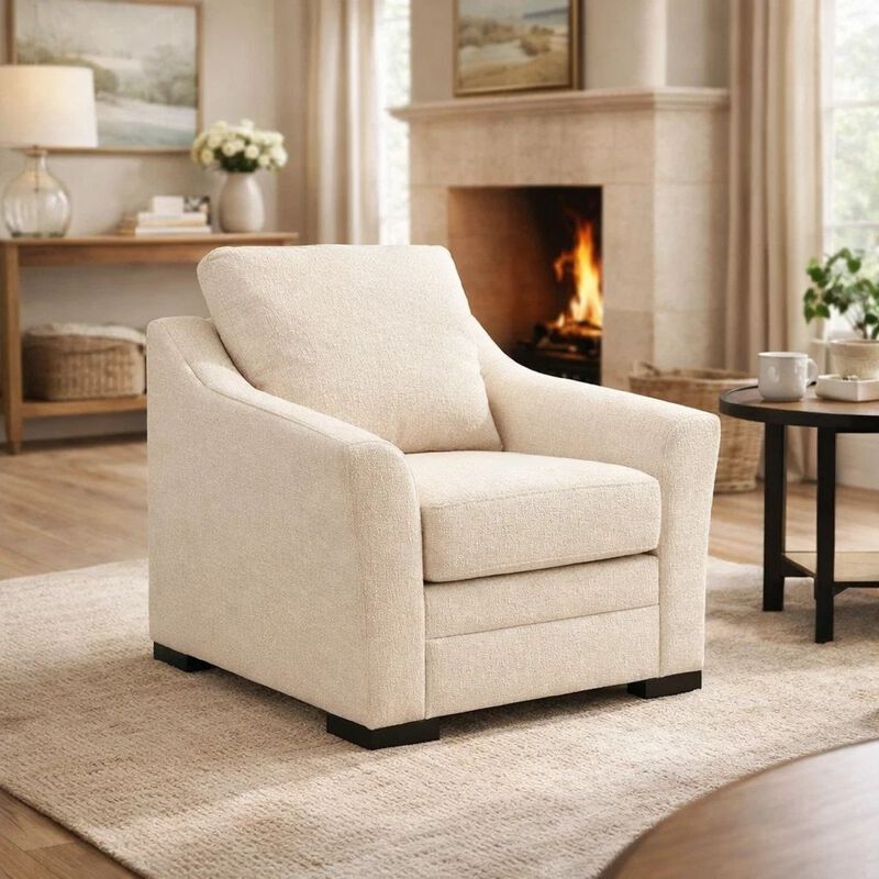 Jimy Sofa Armchair, Flared Arms and Reversible Cushions, Ivory Polyester image number 8