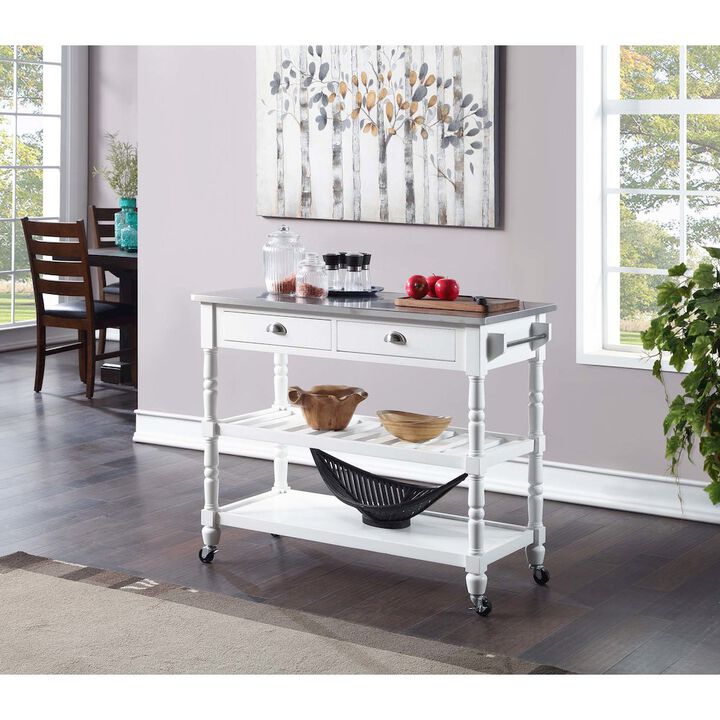 Convenience Concepts French Country 3 Tier Stainless Steel Kitchen Cart with Drawers