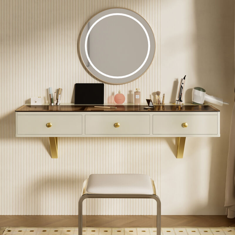 Whisen 47" Floating Shelf with 3 Drawers, Multi-Purpose Wall-Mounted Vanity Table, Mounted Desk