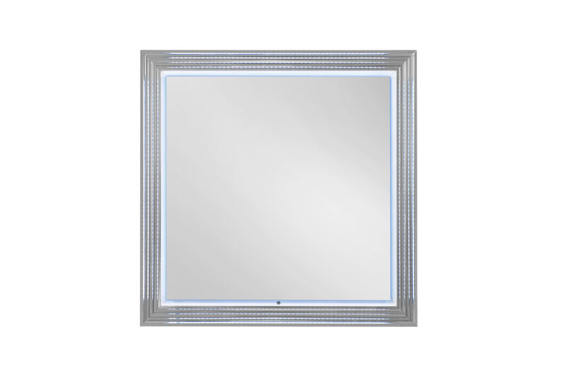 HomeRoots 42" White Wood Square Lighted Dresser Mount Framed Mirror image number 0