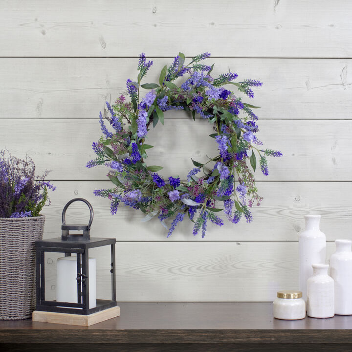 Lavender Artificial Spring Floral Wreath  Purple and Green - 18-Inch