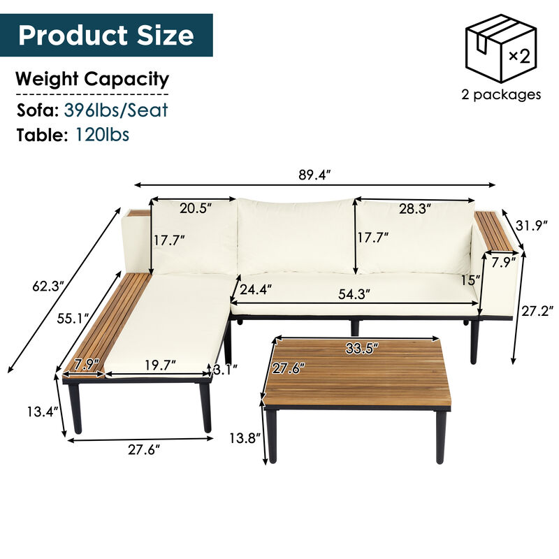 Whisen Modern Outdoor Sofa Set with Coffee Table & Side Table image number 7