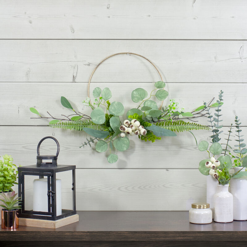 Eucalyptus Leaf and Fern Golden Ring Wreath Spring Decor  Green and Gold 30" image number 1