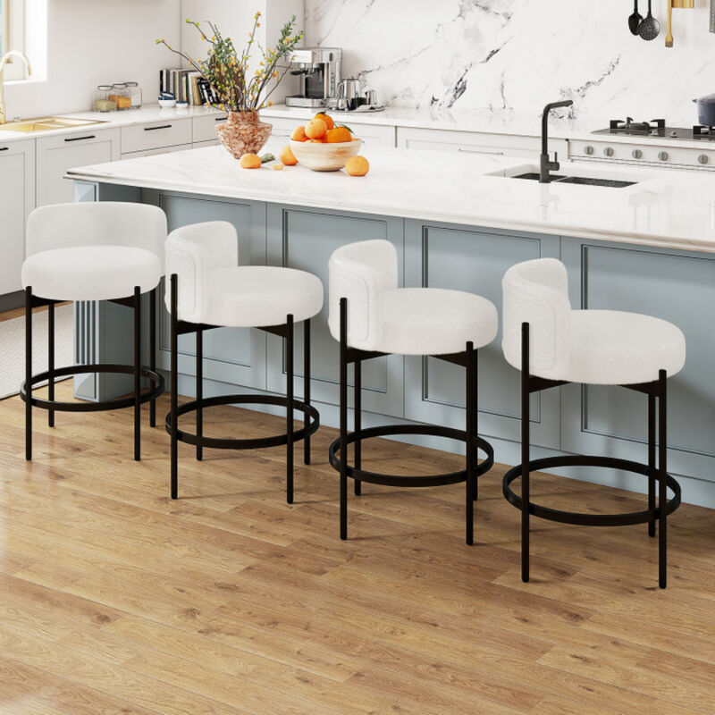 Set of 4 Boucle Counter Stools with Curved Backrest for Kitchen Island or Bar Seating