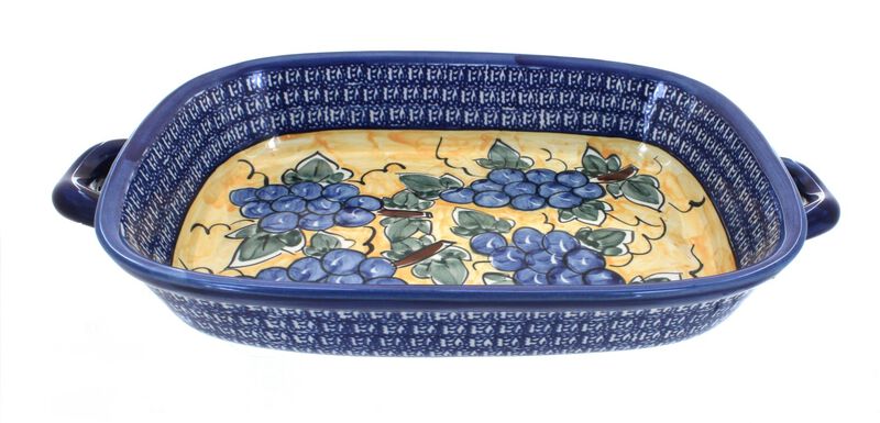 Blue Rose Polish Pottery Cobalt Large Baker With Handles