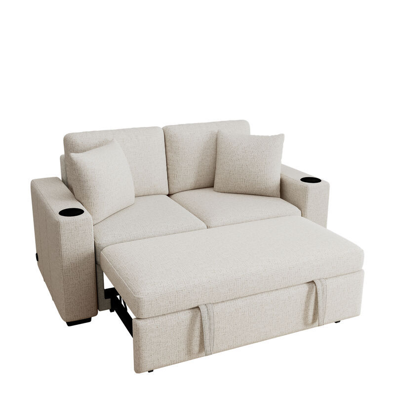 Merax Convertible Chenille Sofa Bed with USB Ports & Cup Holders image number 2