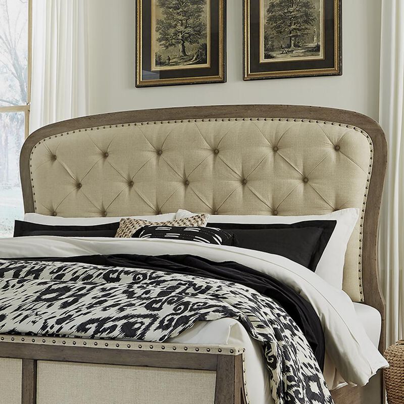 Liberty Furniture Americana Farmhouse Queen Tufted Panel Headboard in Dusty Taupe image number 1