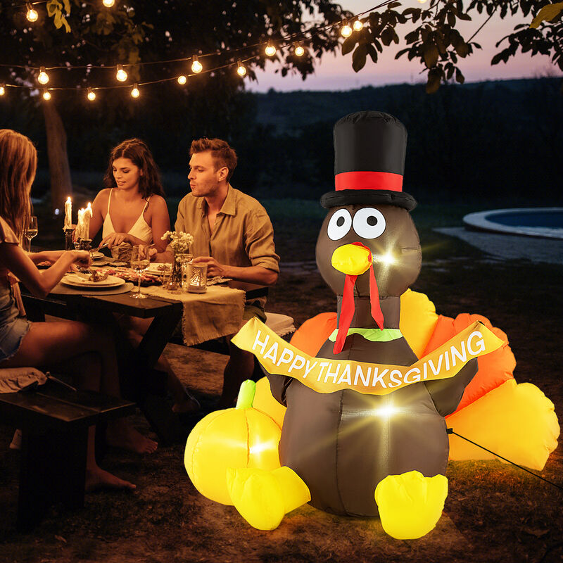 5 FT Inflatable Turkey with Pumpkin and LED Lights for Indoor Party image number 1