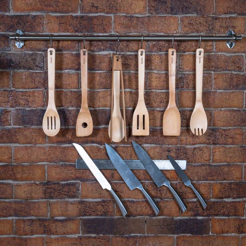 Wooden Spoons for Cooking 7-Pack - Bamboo Kitchen Utensils Set for Nonstick Cookware