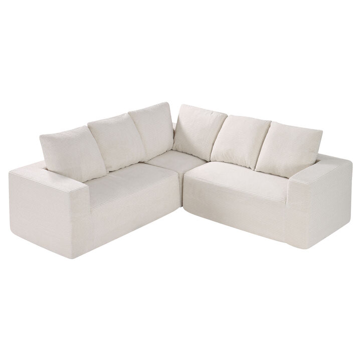 Modular Sectional Sofa L Shape Cloud Couch with Corduroy and Cushion Beige