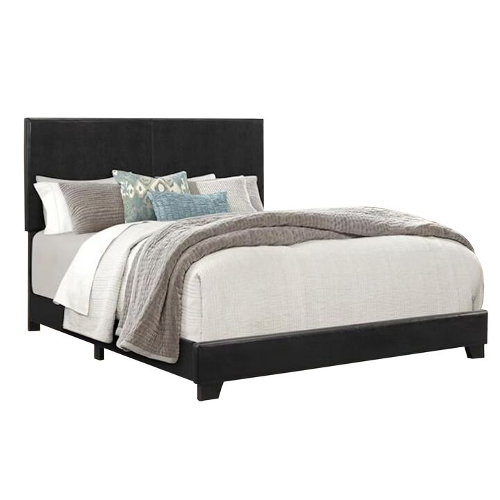 Shirin King Size Bed, Wood, Nailhead Trim, Upholstered Headboard, Black - Benzara